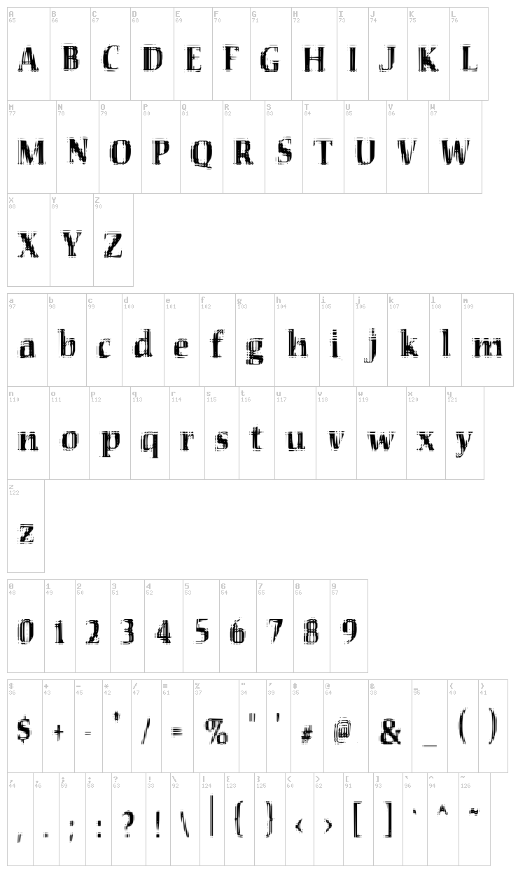 VTC Seeindubbledointriple font map